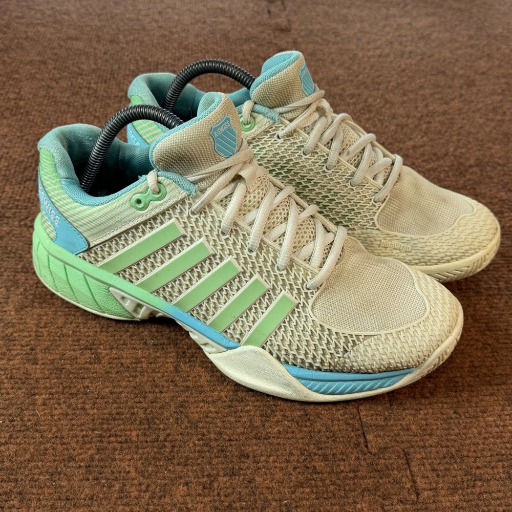 B- K-Swiss Express Light Pickleball Shoes Womens 9.5 Mint Blue White 96563-258-M